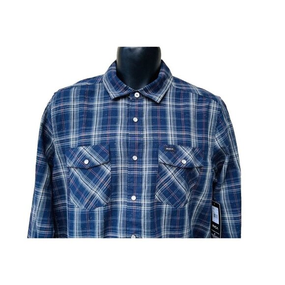 New RVCA Pearl Snap Flannel Plaid Long Sleeve Button Up Shirt Mens Sz Small NWT - Picture 13 of 16
